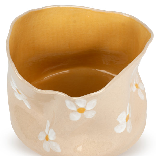 Flower Painted Bowl with Legs <br> Yellow <br> (Ø 19 x H 16) cm