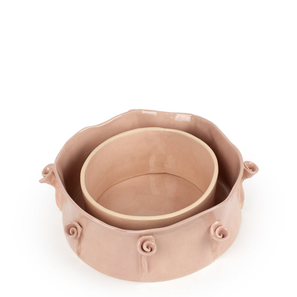 Roses Dish on Stand <br> Nude <br> (Ø 26 x H 19) cm
