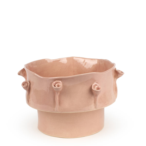 Roses Dish on Stand <br> Nude <br> (Ø 26 x H 19) cm