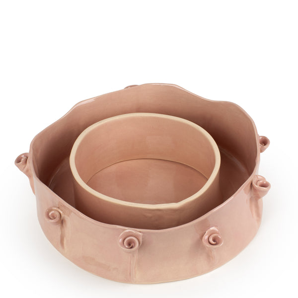 Roses Dish on Stand <br> Nude <br> (Ø 32 x H 20) cm
