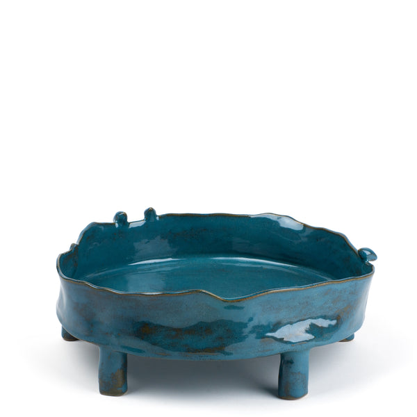 Round Dish with Legs and Birds <br> 
Blue
<br> (Ø 32 x H 12) cm