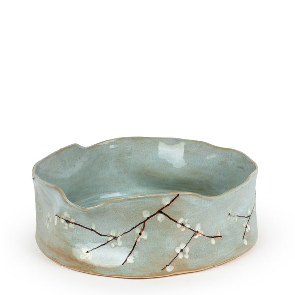 Cherry Blossom Dish on Stand <br> Light Blue <br> (Ø 32 x H 20) cm