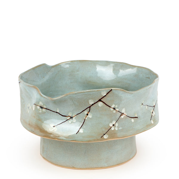 Cherry Blossom Dish on Stand <br> Light Blue <br> (Ø 32 x H 20) cm