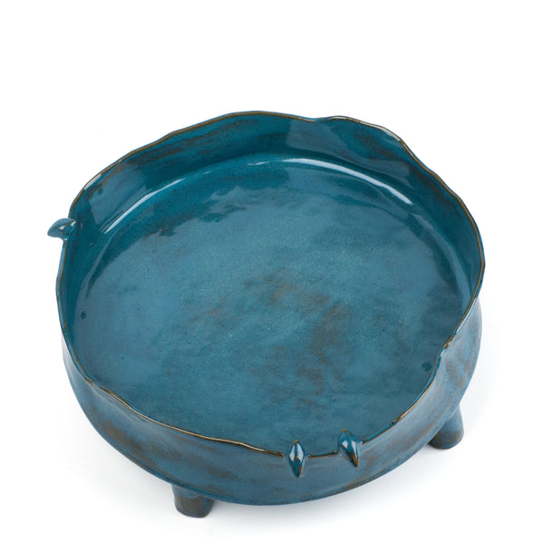 Round Dish with Legs and Birds <br> 
Blue
<br> (Ø 32 x H 12) cm