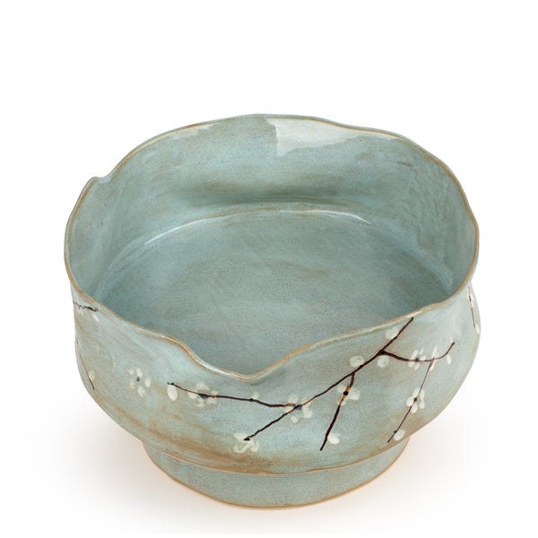 Cherry Blossom Dish on Stand <br> Light Blue <br> (Ø 32 x H 20) cm