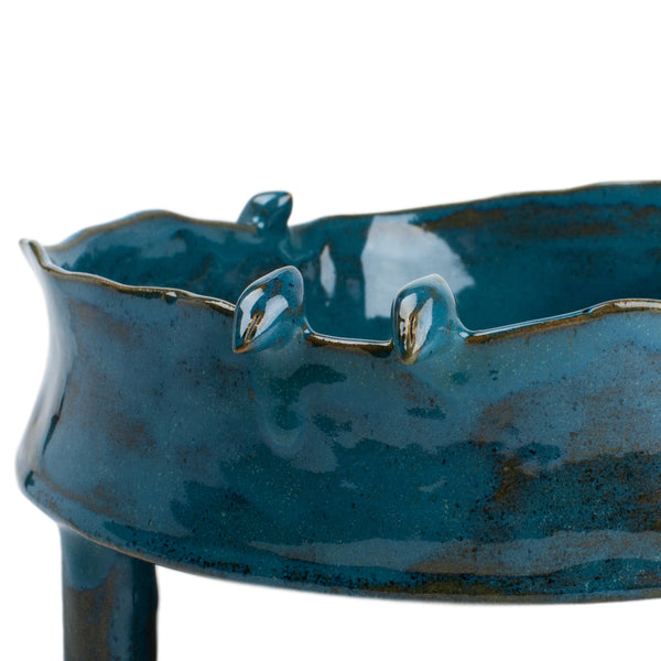 Round Dish with Legs and Birds <br> 
Blue
<br> (Ø 32 x H 12) cm