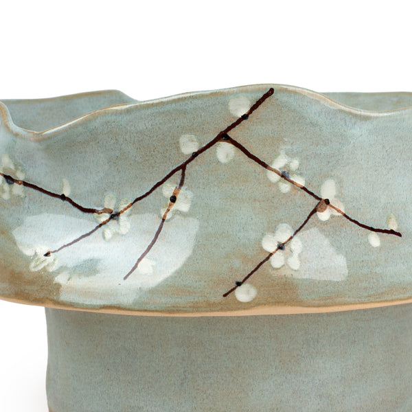 Cherry Blossom Dish on Stand <br> Light Blue <br> (Ø 32 x H 20) cm