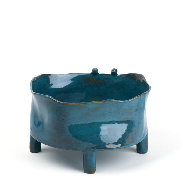 Round Dish with Legs and Birds <br> 
Blue
<br> (Ø 25 x H 15) cm