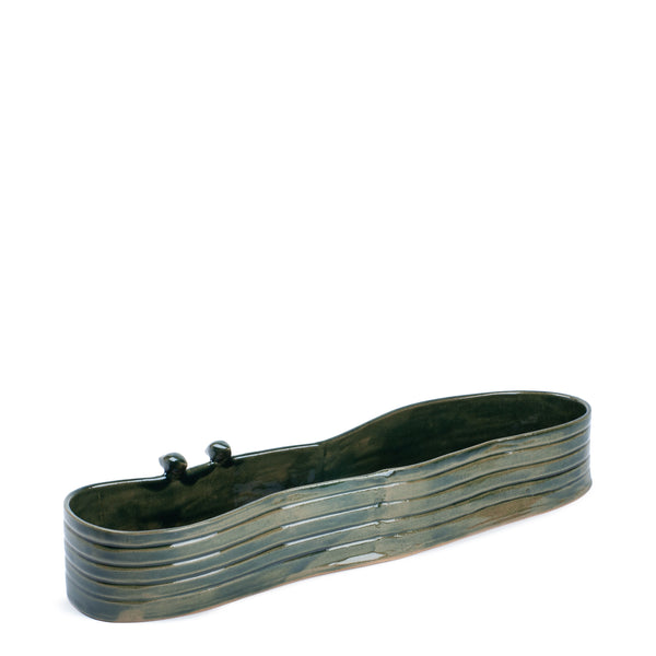 Oval Bowl with Birds <br> 
Dark Green
<br> (L 42 x H 8) cm