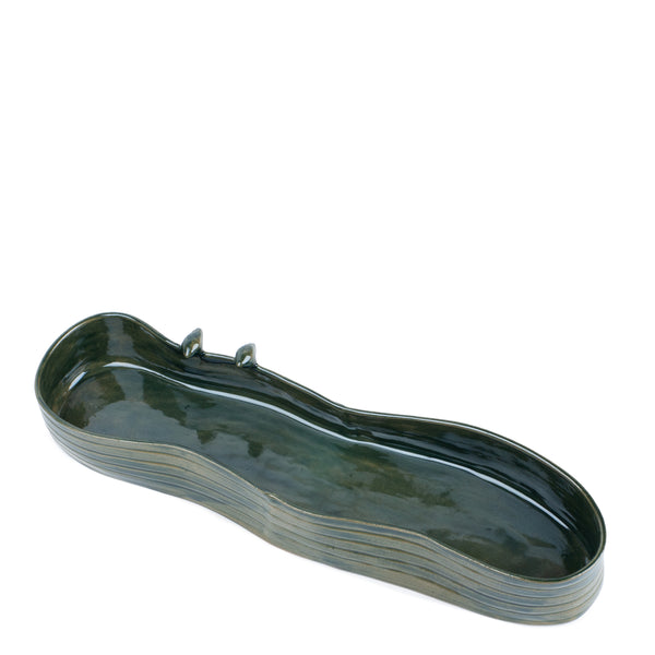 Oval Bowl with Birds <br> 
Dark Green
<br> (L 42 x H 8) cm