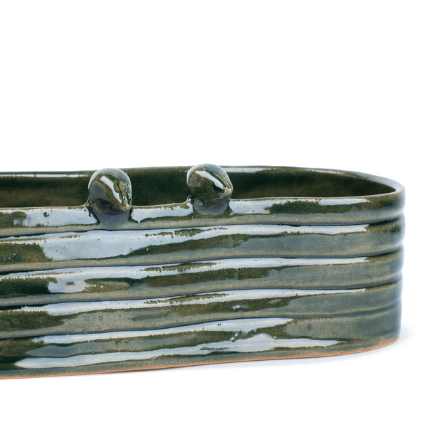 Oval Bowl with Birds <br> 
Dark Green
<br> (L 42 x H 8) cm