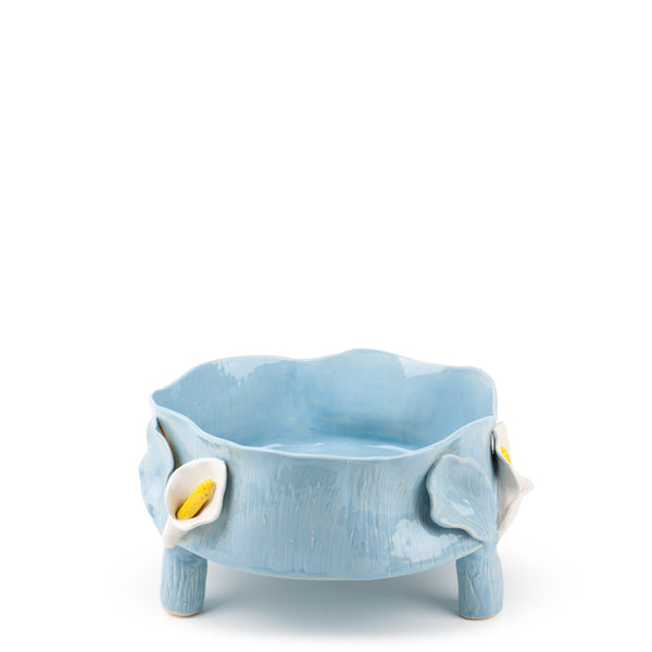 Round Dish with Lilies Legs <br> Pastel Blue <br> (Ø 32 x H 17) cm