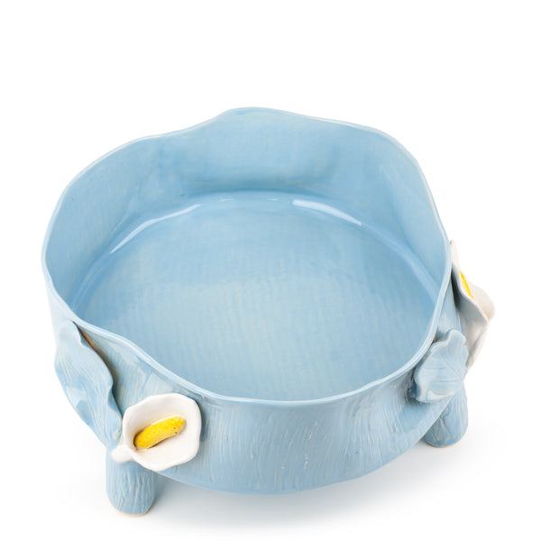 Round Dish with Lilies Legs <br> Pastel Blue <br> (Ø 32 x H 17) cm