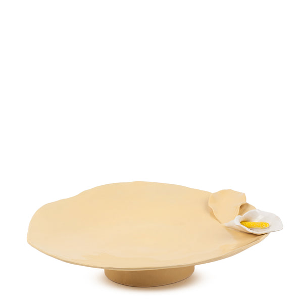 Lilies Flat Dish on Stand <br> Pastel Yellow <br> (Ø 40 x H 10) cm