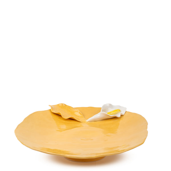 Lilies Flat Dish on Stand <br> Yellow <br> (Ø 40 x H 10) cm