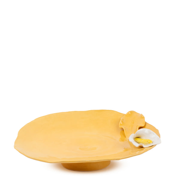 Lilies Flat Dish on Stand <br> Yellow <br> (Ø 40 x H 10) cm