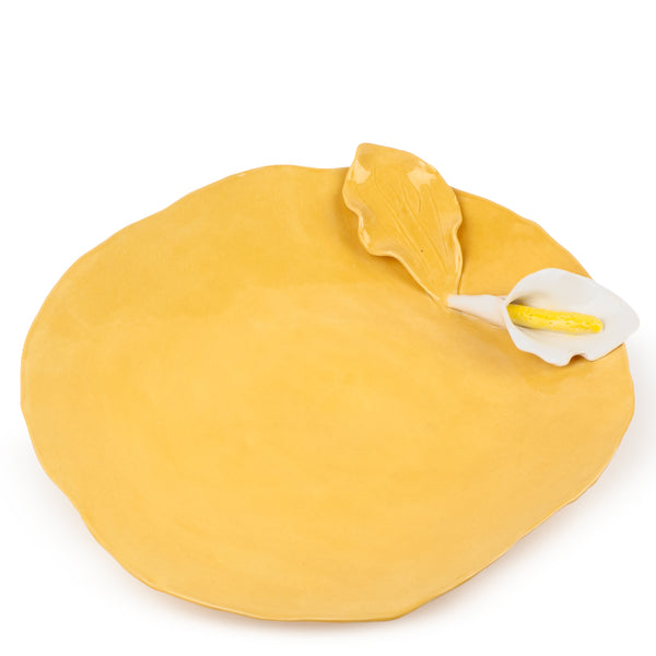 Lilies Flat Dish on Stand <br> Yellow <br> (Ø 40 x H 10) cm