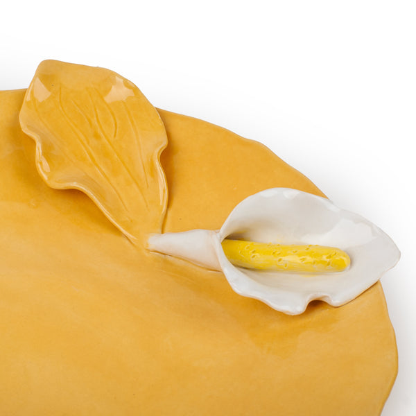 Lilies Flat Dish on Stand <br> Yellow <br> (Ø 40 x H 10) cm