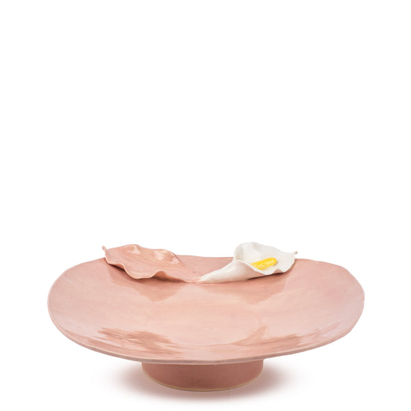 Lilies Flat Dish on Stand <br> Pink <br> (Ø 40 x H 10) cm