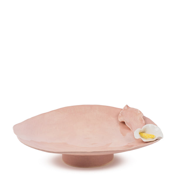 Lilies Flat Dish on Stand <br> Pink <br> (Ø 40 x H 10) cm