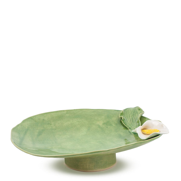 Lilies Flat Dish on Stand <br> Moss Green <br> (Ø 40 x H 10) cm