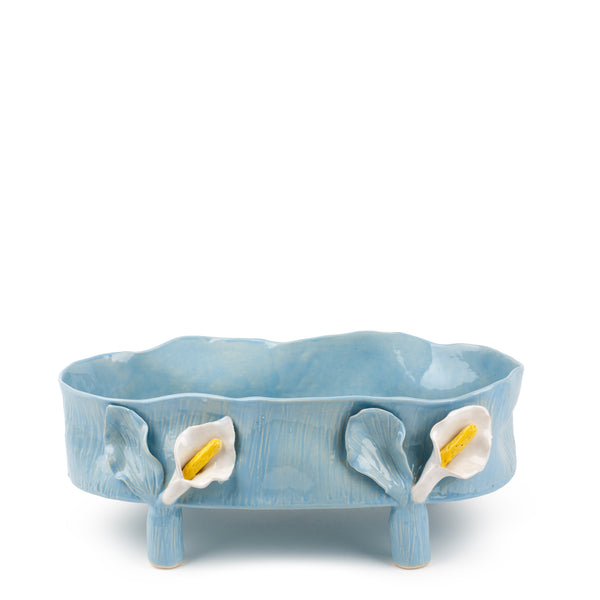 Oval Dish with Lilies Legs <br> Pastel Blue <br> (L 46 x H 18) cm