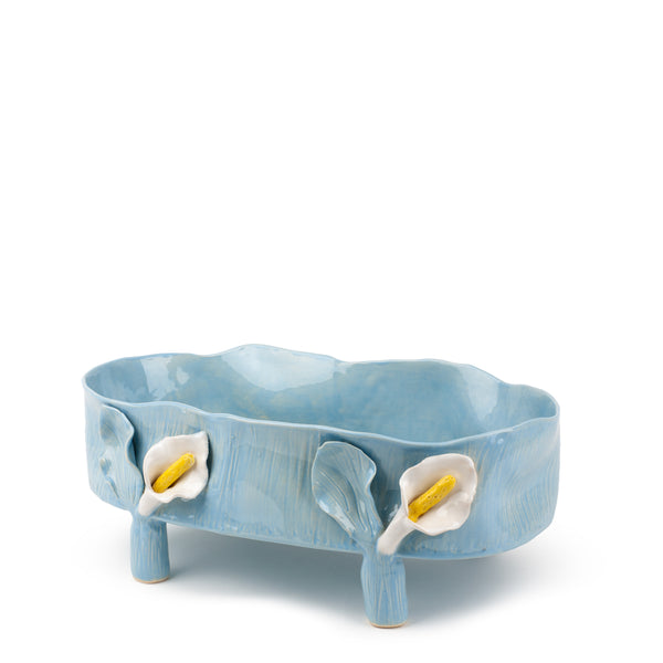 Oval Dish with Lilies Legs <br> Pastel Blue <br> (L 46 x H 18) cm