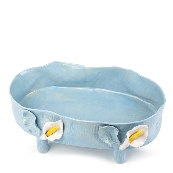 Oval Dish with Lilies Legs <br> Pastel Blue <br> (L 46 x H 18) cm