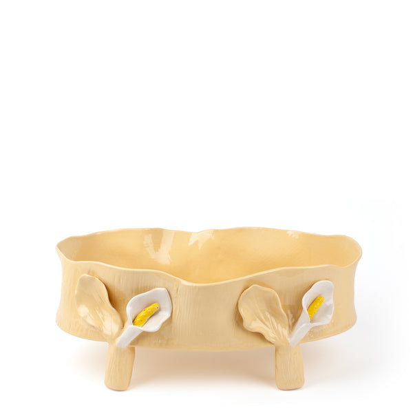 Oval Dish with Lilies Legs <br> Pastel Yellow <br> (L 46 x H 18) cm