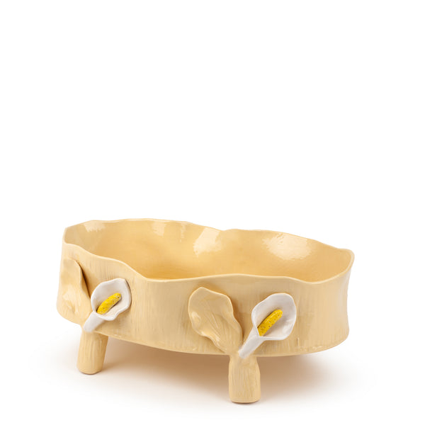 Oval Dish with Lilies Legs <br> Pastel Yellow <br> (L 46 x H 18) cm