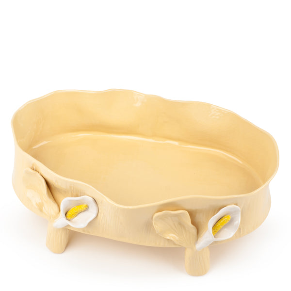 Oval Dish with Lilies Legs <br> Pastel Yellow <br> (L 46 x H 18) cm
