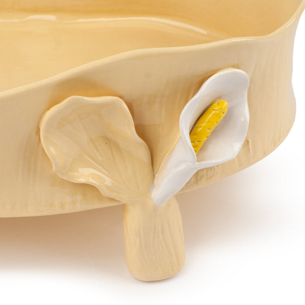 Oval Dish with Lilies Legs <br> Pastel Yellow <br> (L 46 x H 18) cm