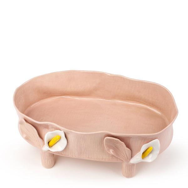 Oval Dish with Lilies Legs <br> Nude <br> (L 46 x H 18) cm