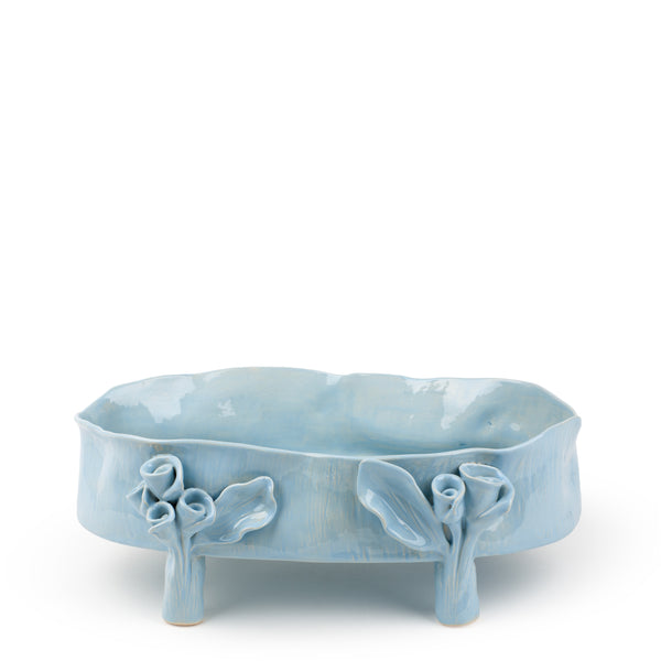 Oval Dish with Rose Legs <br> Pastel Blue <br> (L 46 x H 18) cm