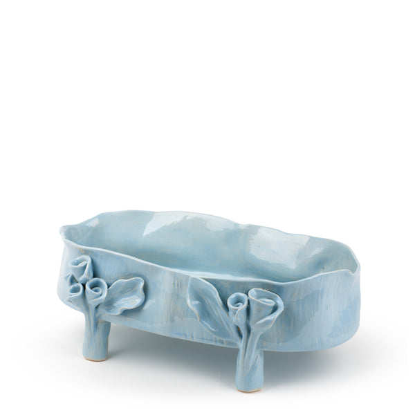 Oval Dish with Rose Legs <br> Pastel Blue <br> (L 46 x H 18) cm