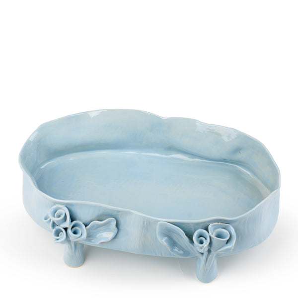Oval Dish with Rose Legs <br> Pastel Blue <br> (L 46 x H 18) cm