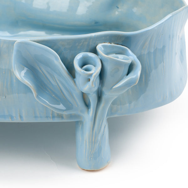 Oval Dish with Rose Legs <br> Pastel Blue <br> (L 46 x H 18) cm
