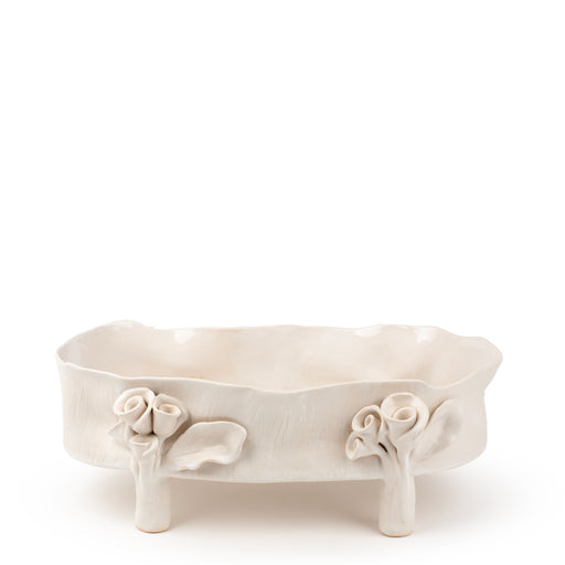 Oval Dish with Rose Legs <br> White <br> (L 46 x H 18) cm