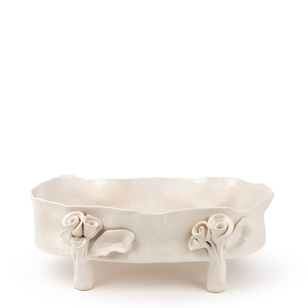 Oval Dish with Rose Legs <br> White <br> (L 46 x H 18) cm