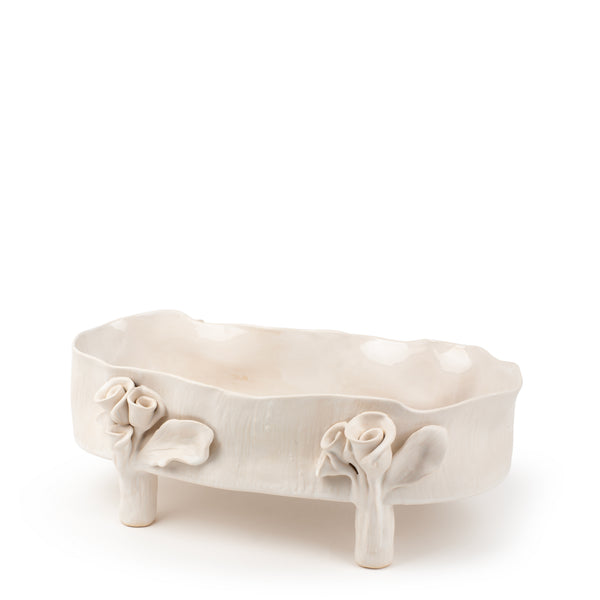 Oval Dish with Rose Legs <br> White <br> (L 46 x H 18) cm
