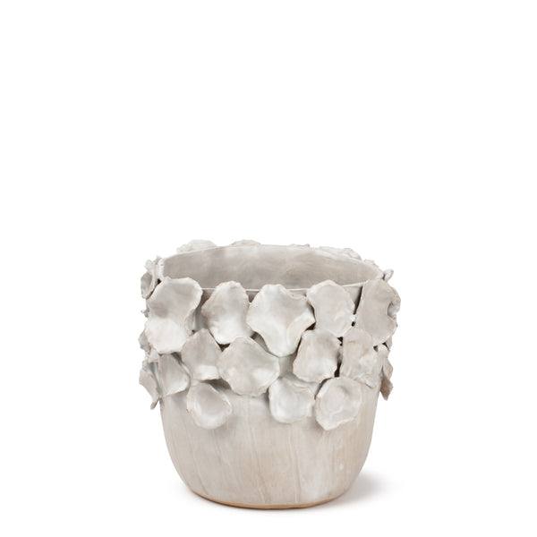 Flower Crafted Round Vase <br> 
Off White
<br> (Ø 20 x H 21) cm