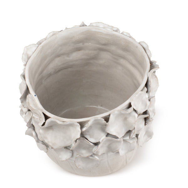 Flower Crafted Round Vase <br> 
Off White
<br> (Ø 20 x H 21) cm