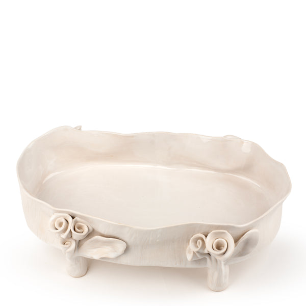 Oval Dish with Rose Legs <br> White <br> (L 46 x H 18) cm