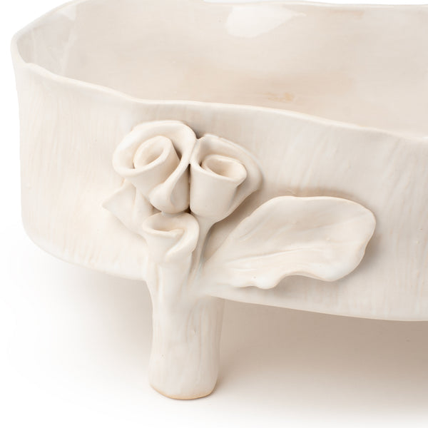 Oval Dish with Rose Legs <br> White <br> (L 46 x H 18) cm