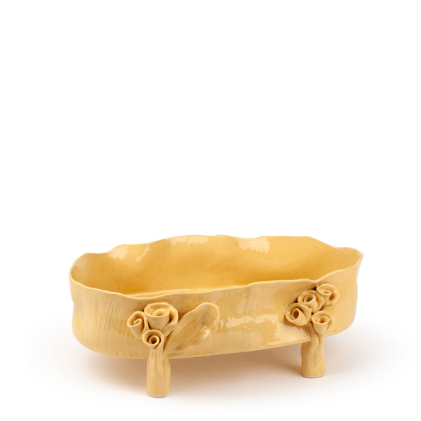 Oval Dish with Rose Legs <br> Yellow <br> (L 46 x H 18) cm