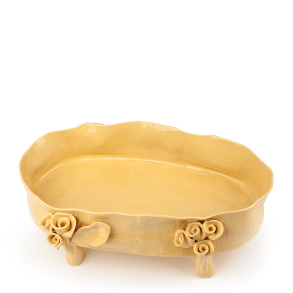 Oval Dish with Rose Legs <br> Yellow <br> (L 46 x H 18) cm