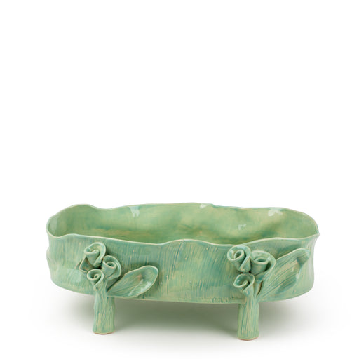 Oval Dish with Rose Legs <br> Tea Green <br> (L 46 x H 18) cm