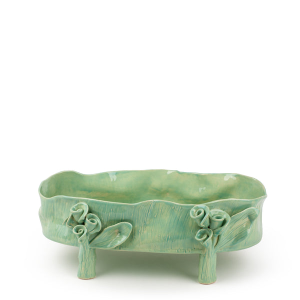 Oval Dish with Rose Legs <br> Tea Green <br> (L 46 x H 18) cm