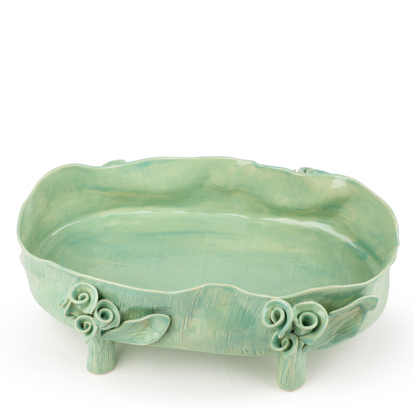 Oval Dish with Rose Legs <br> Tea Green <br> (L 46 x H 18) cm