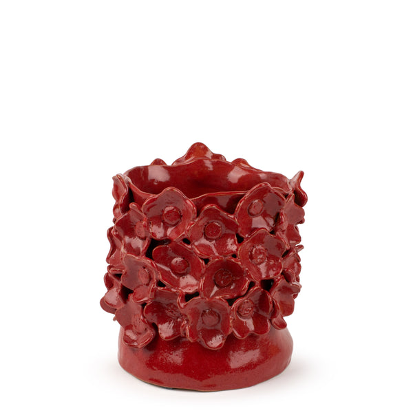 Flower Crafted Round Vase <br> Red <br> (Ø 17 x H 19) cm